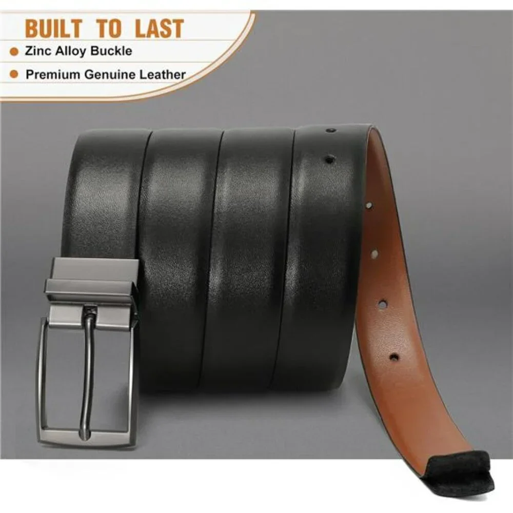 Men's Reversible Leather Belt Black Brown Dress Golf Adjustable Waist Belt